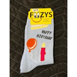 Foozys‎ Happy Birthday Socks Women Size 9-11 Blue NWT Novelty Graphic Crew